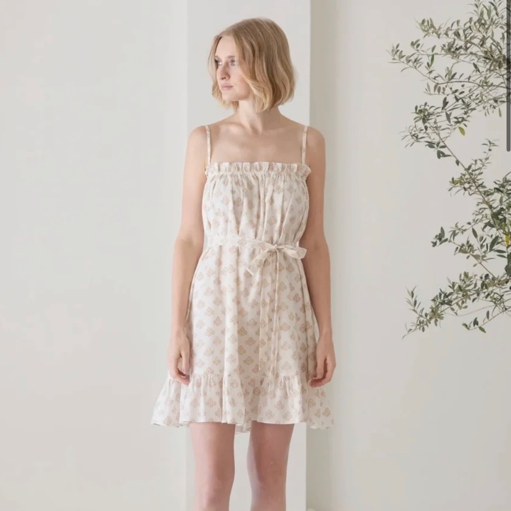 The Airy Mini Dress in Ivory Block Print -- by Laude the Label